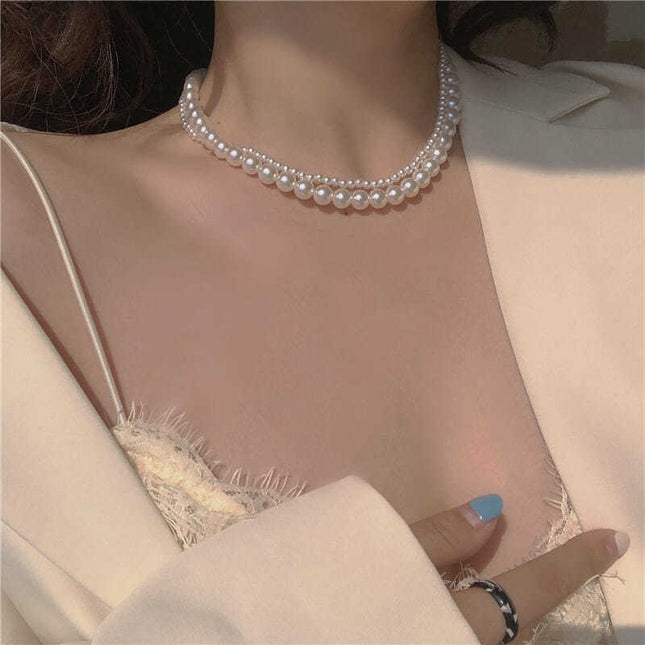 Multi Layer Chain Pearl Wedding Bridal Necklace - FASHION SHEGOODS LLC