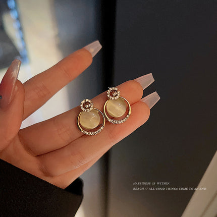 Opal Stone G-Letter Shape Stud Earrings - FASHION SHEGOODS LLC