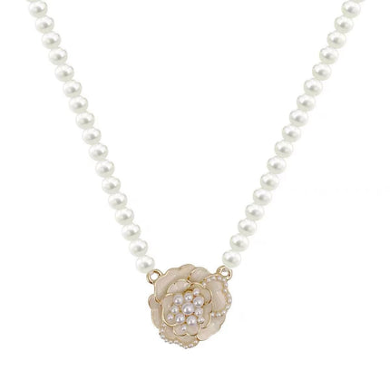 Elegant Camellia White Imitation Pearl Necklace