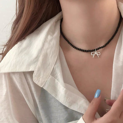 Bow Clear Glass Beaded Necklace