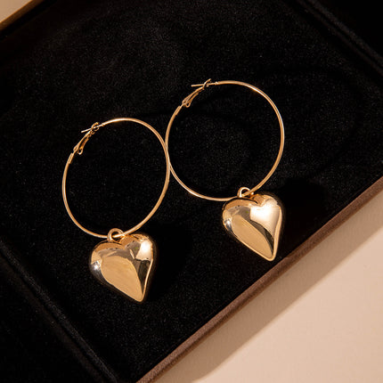 Big Large Heart Pendant Hoop Earrings