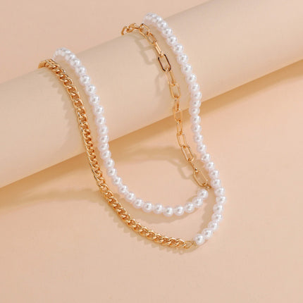 Layer Pearl Chain Half Necklace Choker - FASHION SHEGOODS LLC