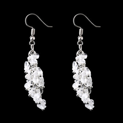 Handmade Natural Crystal Stone Earrings Long Tassel Gravel Jewelry