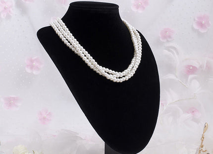 Faux Pearl Bib Multi Strand Statement Layered Necklace