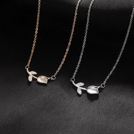 Tulip Rose Flower Pendant Necklace