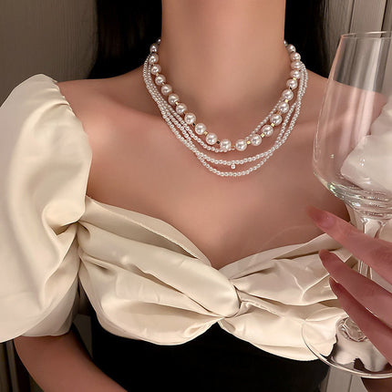 Multi Layered Imitation Pearl Beads Clavicle Chain Necklace - FASHION SHEGOODS LLC
