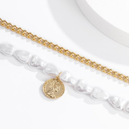 Carved Coin Pendant Layer Chain Necklace
