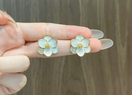 White Enamel Flower Stud Earring