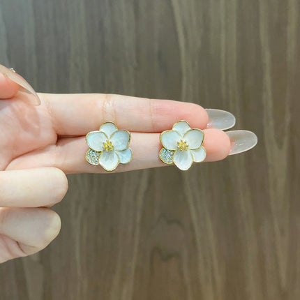 White Enamel Flower Stud Earring
