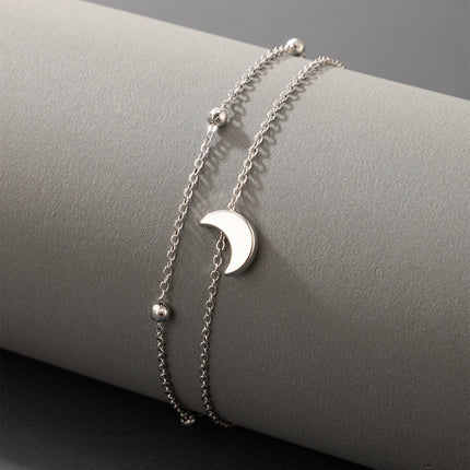Bohemian Elegant Double Layer Beaded Moon Anklet Jewelry