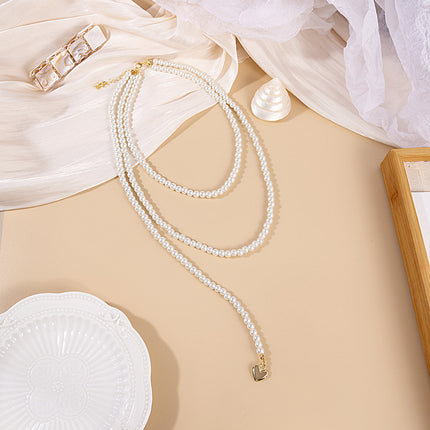 Long Pearls Necklace Layer Beads Heart Pendant Vintage Jewelry - FASHION SHEGOODS LLC