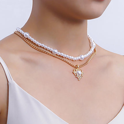 Hollow Love Cross Pendant Pearl Necklace - FASHION SHEGOODS LLC