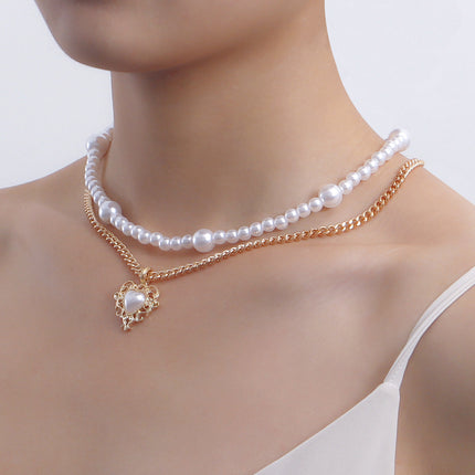 Hollow Love Cross Pendant Pearl Necklace - FASHION SHEGOODS LLC