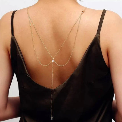 Crystal Tassel Pendant Necklace Back Chain for Women