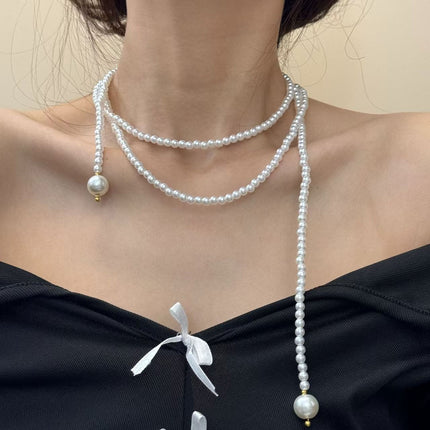 Long Tassel Pearl Chain Imitation Choker Necklace - FASHION SHEGOODS LLC
