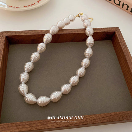 Vintage Beaded Chain Necklace Ethnic Imitation Big Pearl