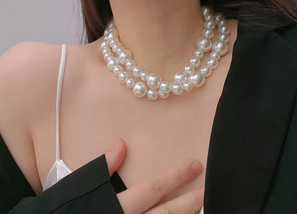 Boho Exaggerate Imitation Pearl Beaded Necklace Choker Women