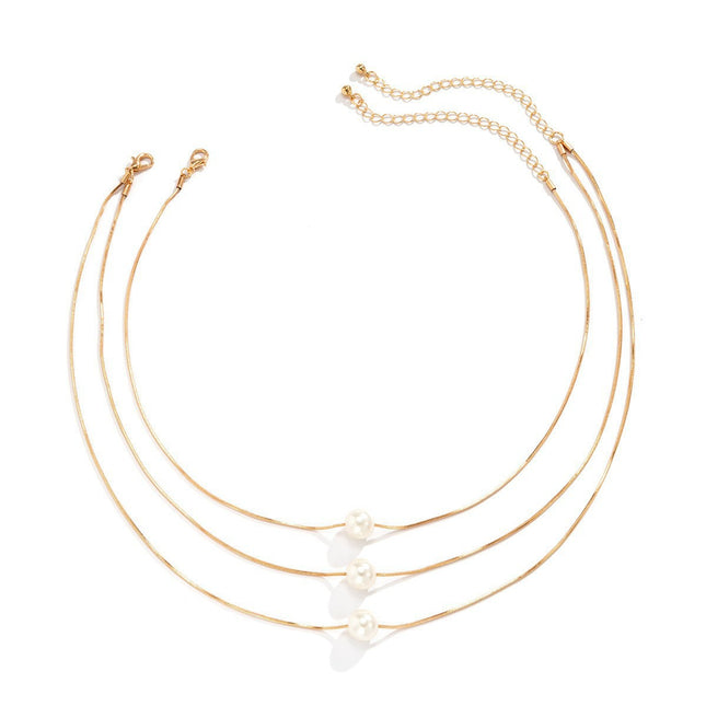 3-Layer Pearl Pendant Necklace - Fashionable Multi Strand Jewelry