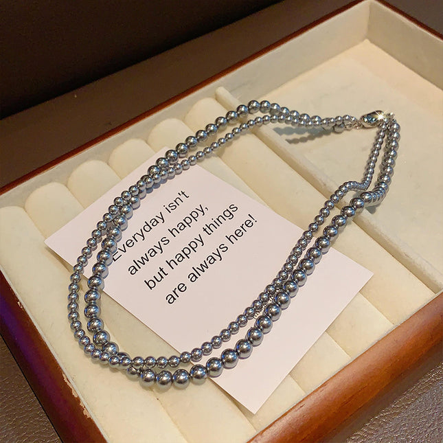 Layered Imitation Grey Pearl Beaded Necklaces - FASHION SHEGOODS LLC