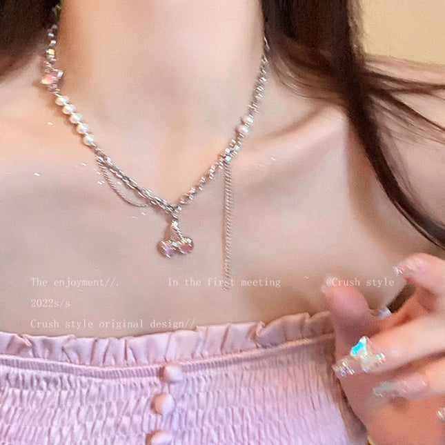 Sweet Girl Pink Cherry Pearl Necklace