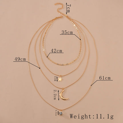 Custom Multi Layer Star Moon Pendant Gold Chain Necklace