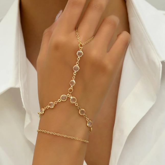 Double-layer Rhinestone Finger Chain Bracelet