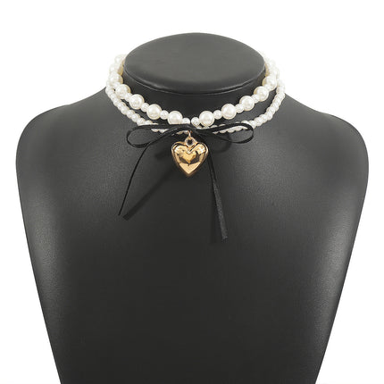 Goth Black Ribbon Bow Heart Pendant Necklace for Women - FASHION SHEGOODS LLC