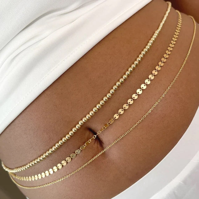 Sexy Geometric Sequins Metal Beads Belly Rings Waist Chain