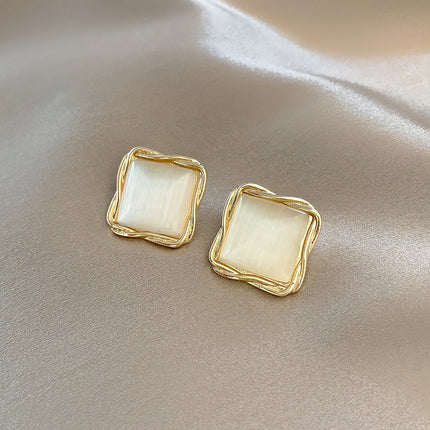 Opal Geometric Square Earrings