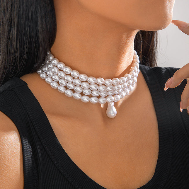 Multilayer Necklace Simple Pearl Choker Elegance Bridal Wedding Jewelry - FASHION SHEGOODS LLC