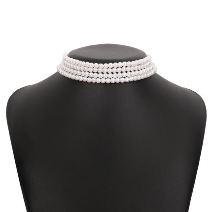 Boho Multi Layered Pearl Choker Necklace