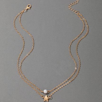 Star Pendant Imitation Pearl Necklace Double Layer