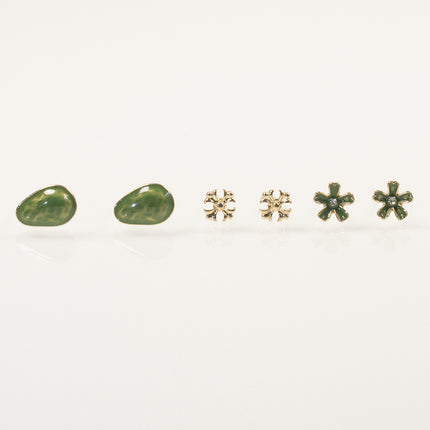 Avocado flower stud earrings set