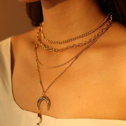 Multi-layer Paperclip Link Crescent Necklace
