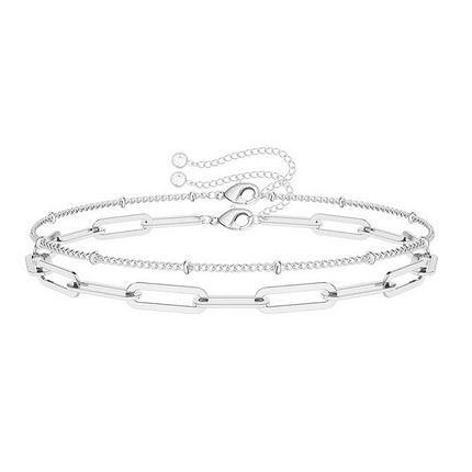 Paper Clip Round Bead Chain layer Bracelet