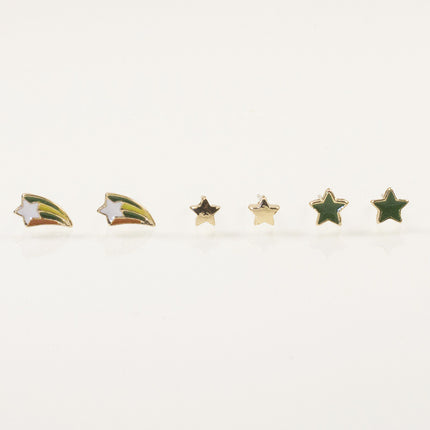 Rainbow pentagram mini stud earrings set