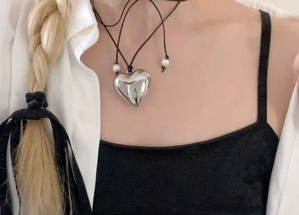 Goth Love Heart Pendant Necklace for Women