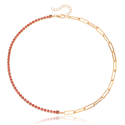 Paper Clip Chain with Colorful Zirconia Tennis Necklace - FASHION SHEGOODS LLC