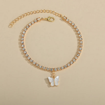 Shiny Rhinestone Chain Butterfly Ankle Jewelry