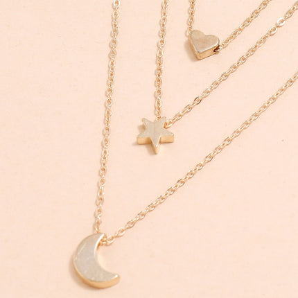 Chain Moon Star Heart Necklace Women Multi Layer Chains