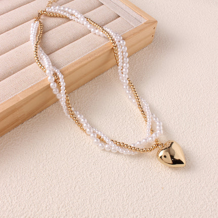 Elegant Vintage Twisted Pearl Beaded Heart Pendant Necklace