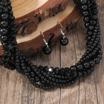 Multi Layered Pearl Crystal Beads Choker Collar Necklace - FASHION SHEGOODS LLC