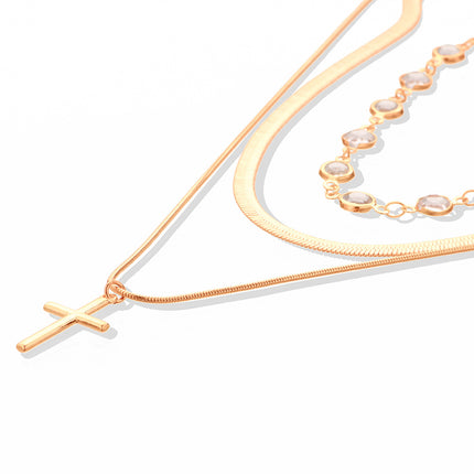 Cross Pendant Snake Bone Chain Necklace for Women