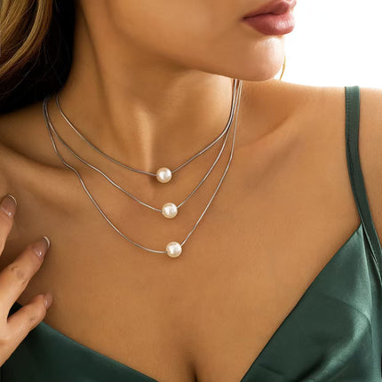 Multi-layer Pearl Snake Bone Chain Necklace - FASHION SHEGOODS LLC