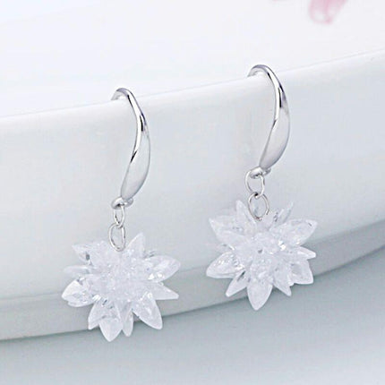 Handmade Long Tassels Flower Ball Crystal Hook Earrings