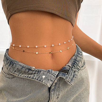 Metallic Sequin Silver Belly Waist Chain