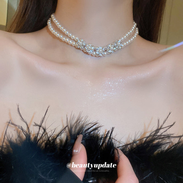 Baroque Pearl Stone Flower Double Layer Necklace