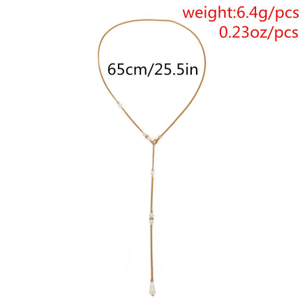 Long Tassel Back Chain Pearl Bead Necklace