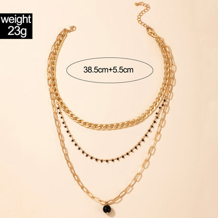 Black bead Charm Chain Necklace for Women