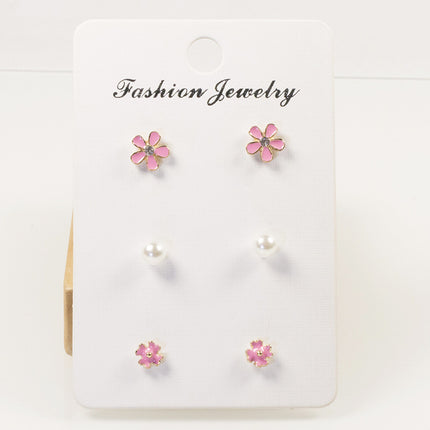 Flower petal pearl stud earrings set
